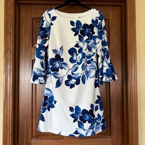 Eliza J 3/4 Bell Sleeve Blue Flower Dress